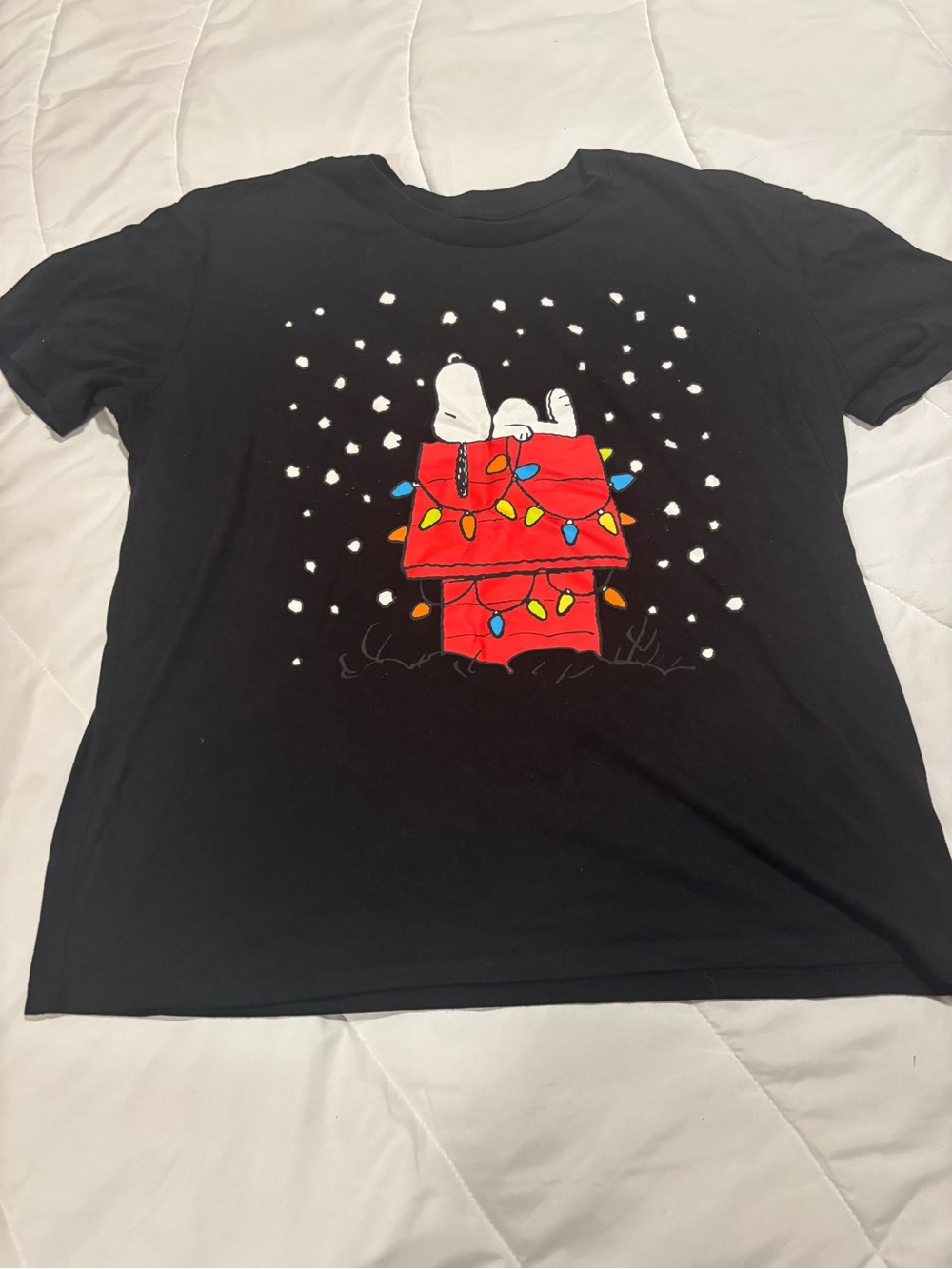 Peanuts Black Short Sleeve Tee Snoopy ‘I’m only a morning person on Christmas XL